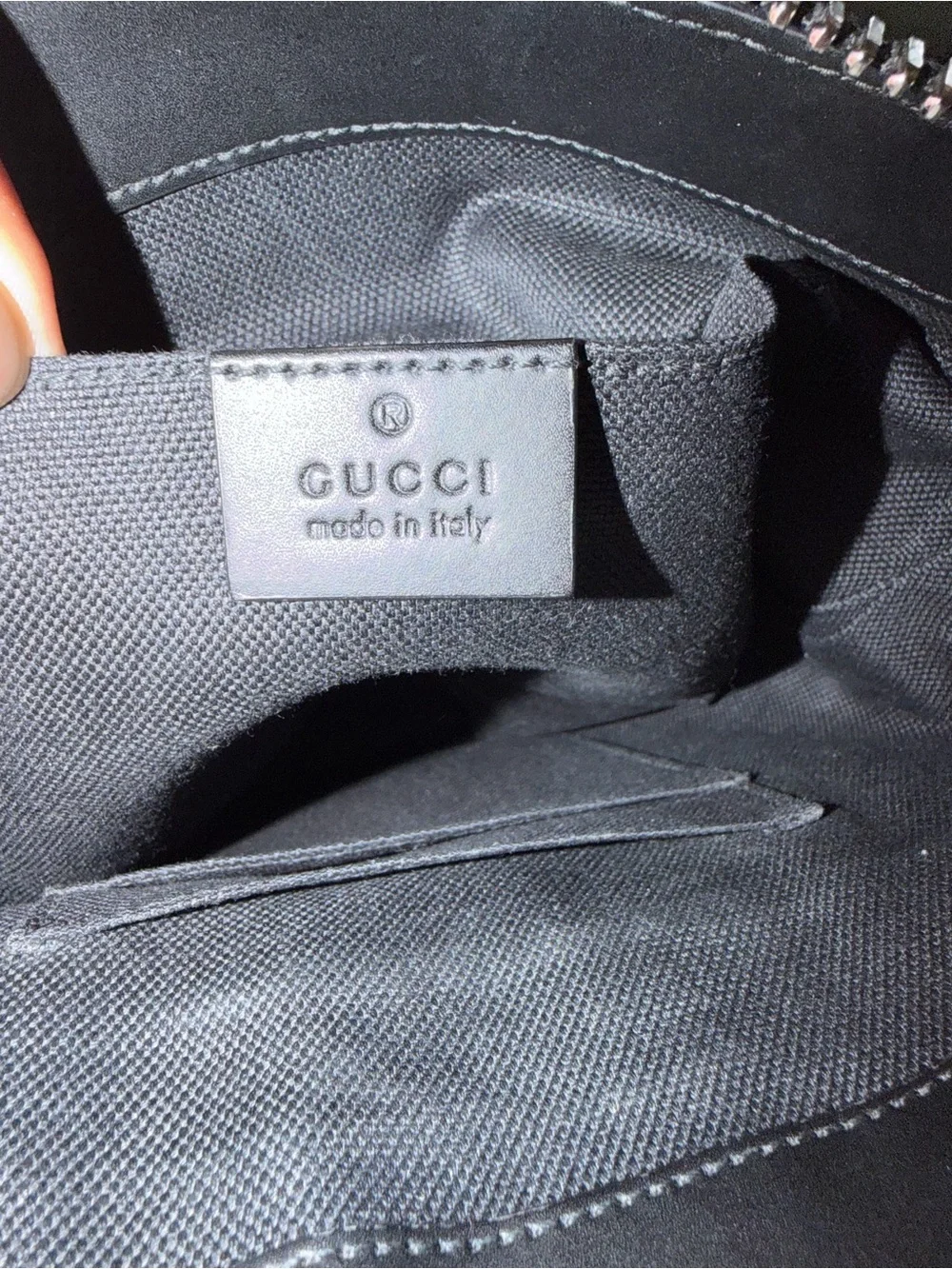 Gucci Black Leather with red and blue  Handbag with Interior Serial Tag